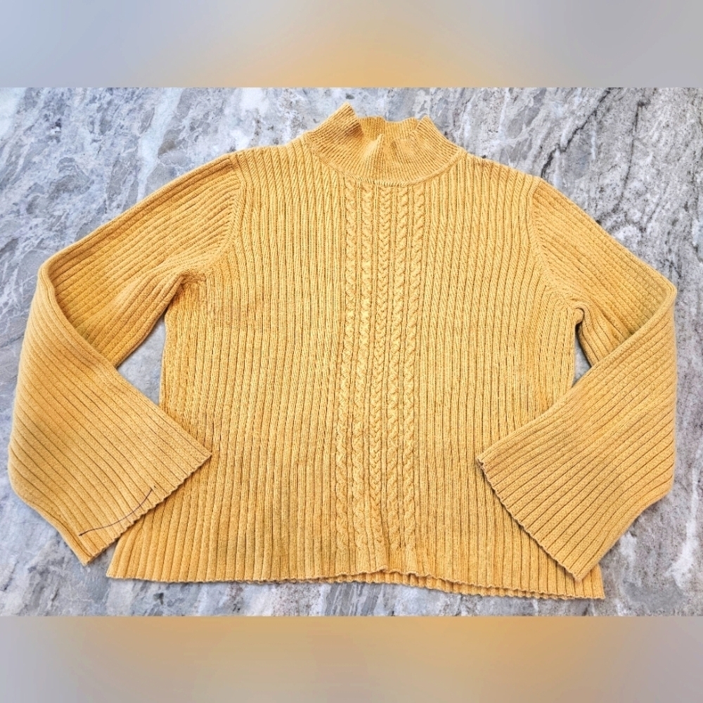 Leo & Nicole Mustard Ribbed Cable Knit Sweater PXL Petite XL